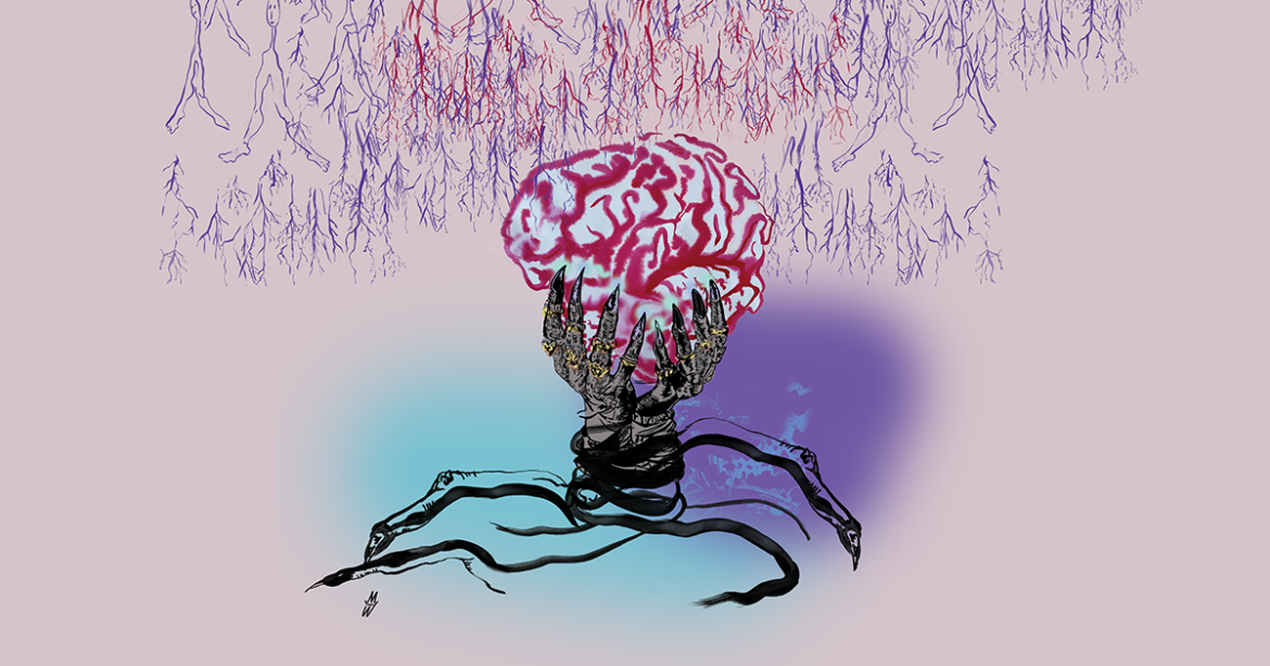 Emocje i ich uwalnianie to obrazek przedstawiający mózg w kobiecych dłoniach.