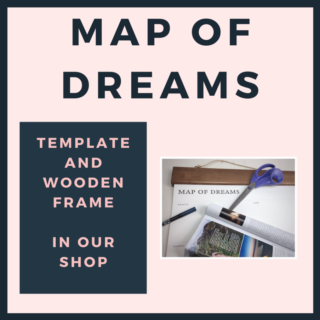 Dream map ad template and wooden frame.